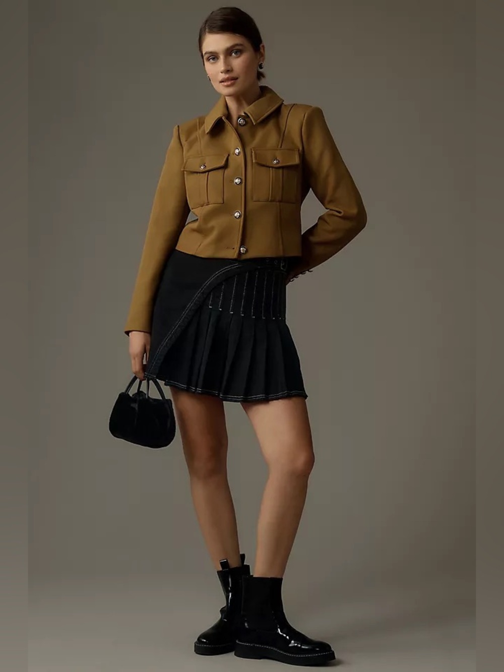 Avec Les Filles / 7 For All Mankind Ponte Military Khaki Cropped Blazer